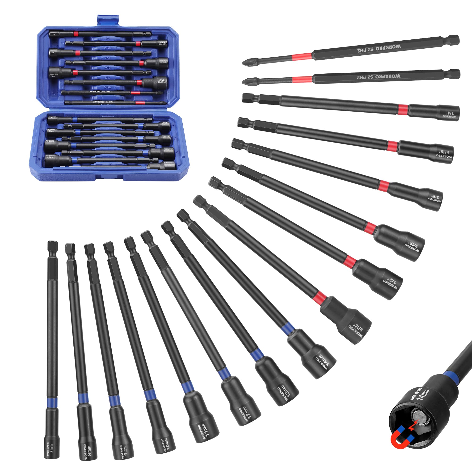 Rolson 8-Piece Long Magnetic Nut Driver Set - Sizes 6-13mm, 150mm Length, Chrome Vanadium