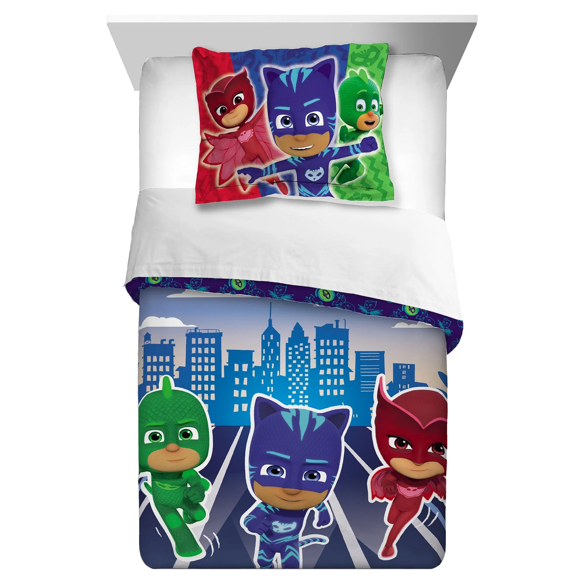 PJ Masks "It's Hero Time" Kids Bedding Set - Full Size 5-Piece Comforter & Sheet Set (Blue)