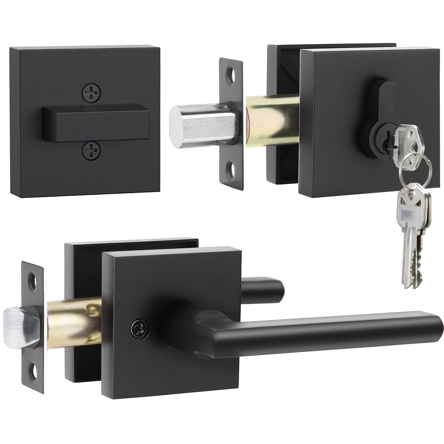 Hasmikit 6 Pack Matte Black Door Handles Privacy Door Levers, Heavy Duty Bed And Bath Door Locks Interior Door Knobs, Reversible Keyless Flat Levers With Square Rosette