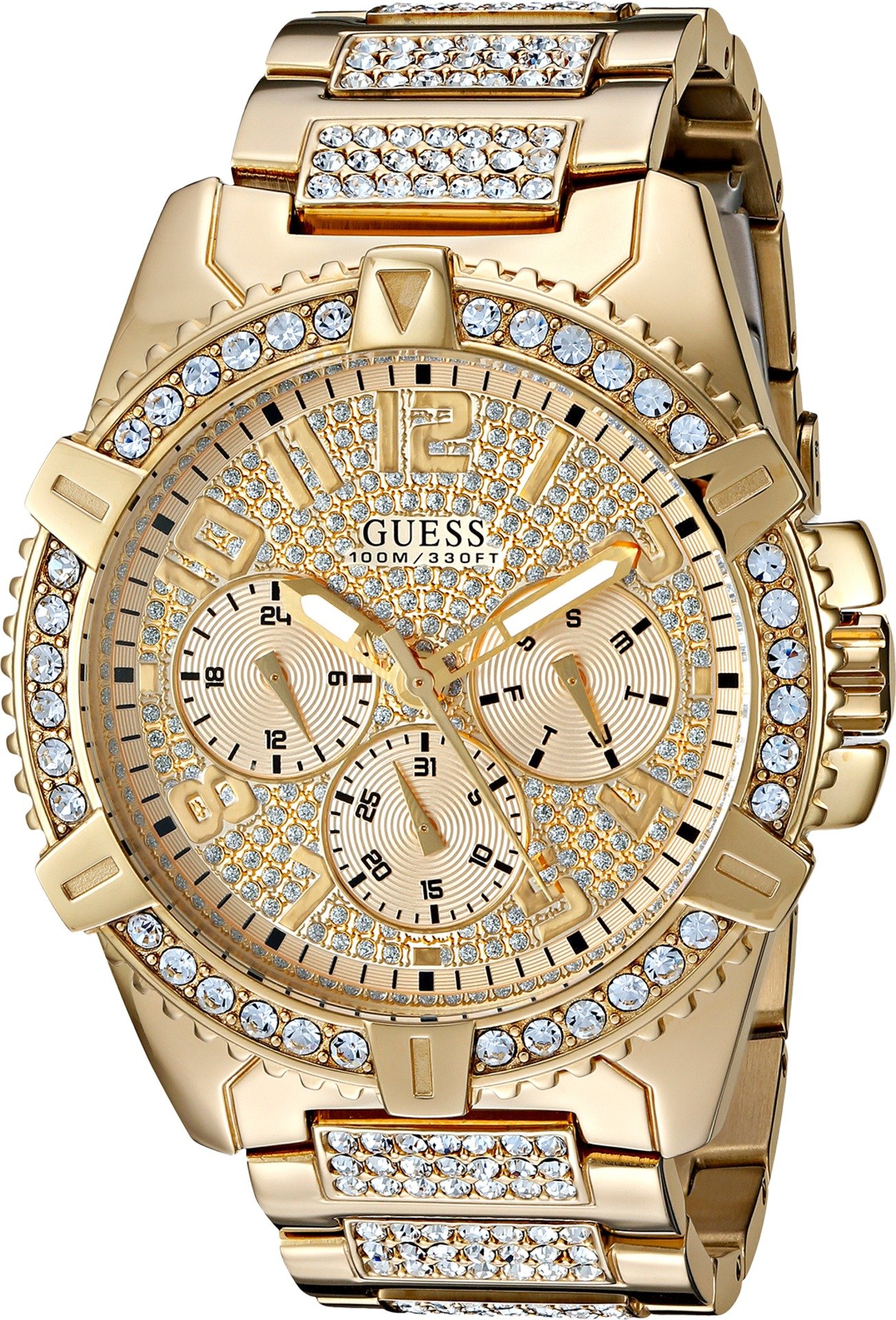 GUESS Women’s Stainless Steel Bracelet Watch With Pink Crystal Dial – Silver-Tone, 34mm Case, Water Resistant 30m, Model U1062L2