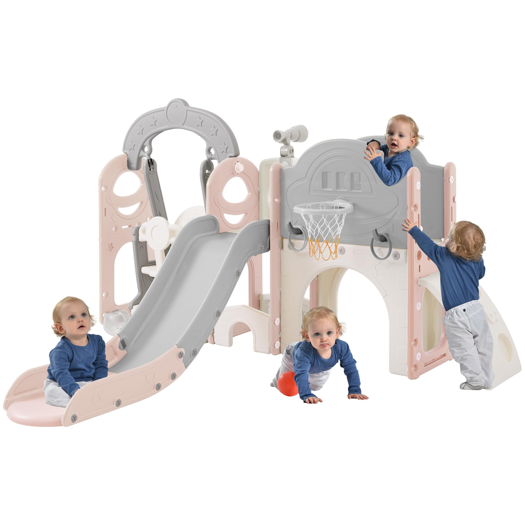Merax 4-in-1 Kids Slide & Climber - Indoor/Outdoor Playset With Basketball Hoop