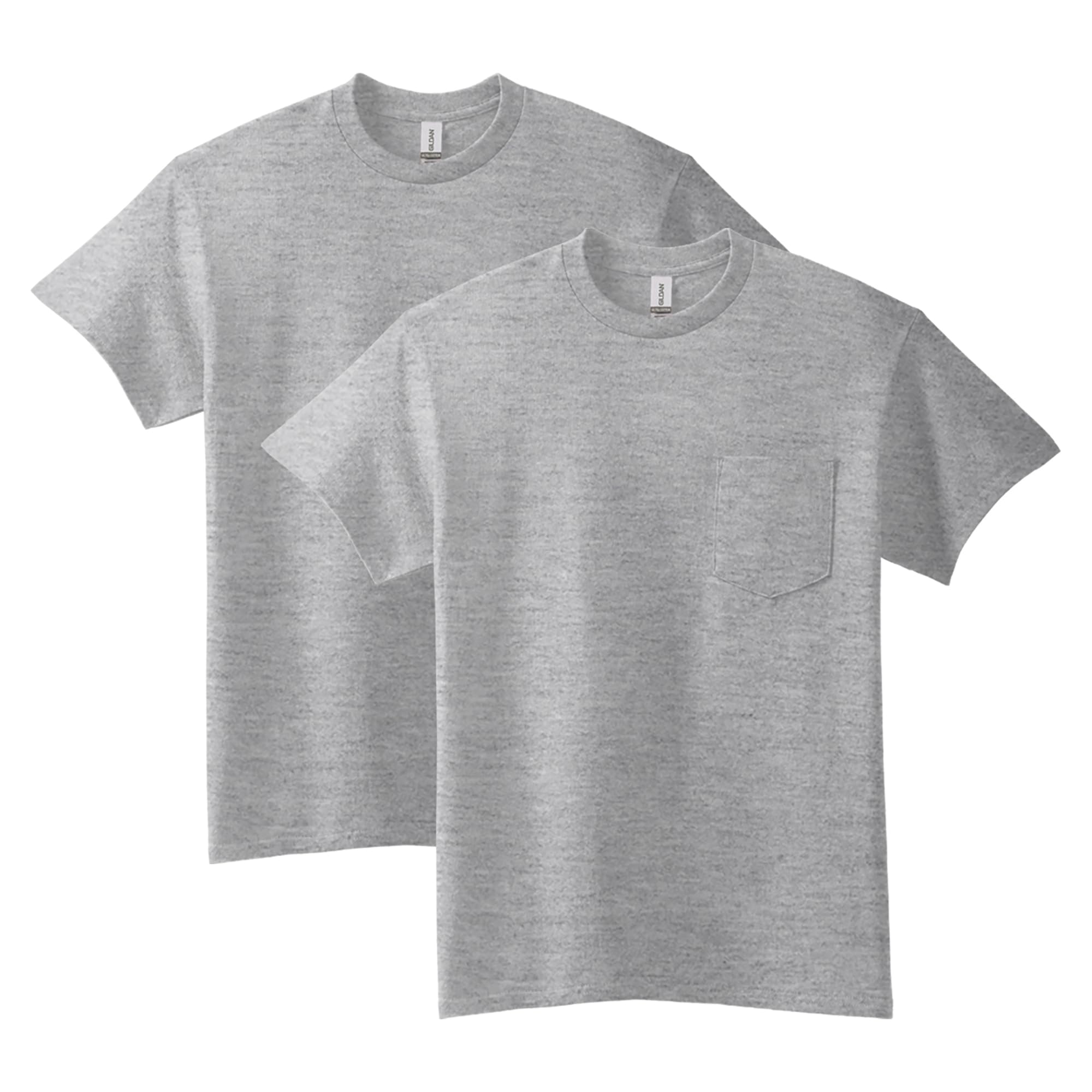 GILDAN Heavy Cotton T-Shirts 2-Pack - Sport Grey & White, Small, Basic Tees For Everyday Wear