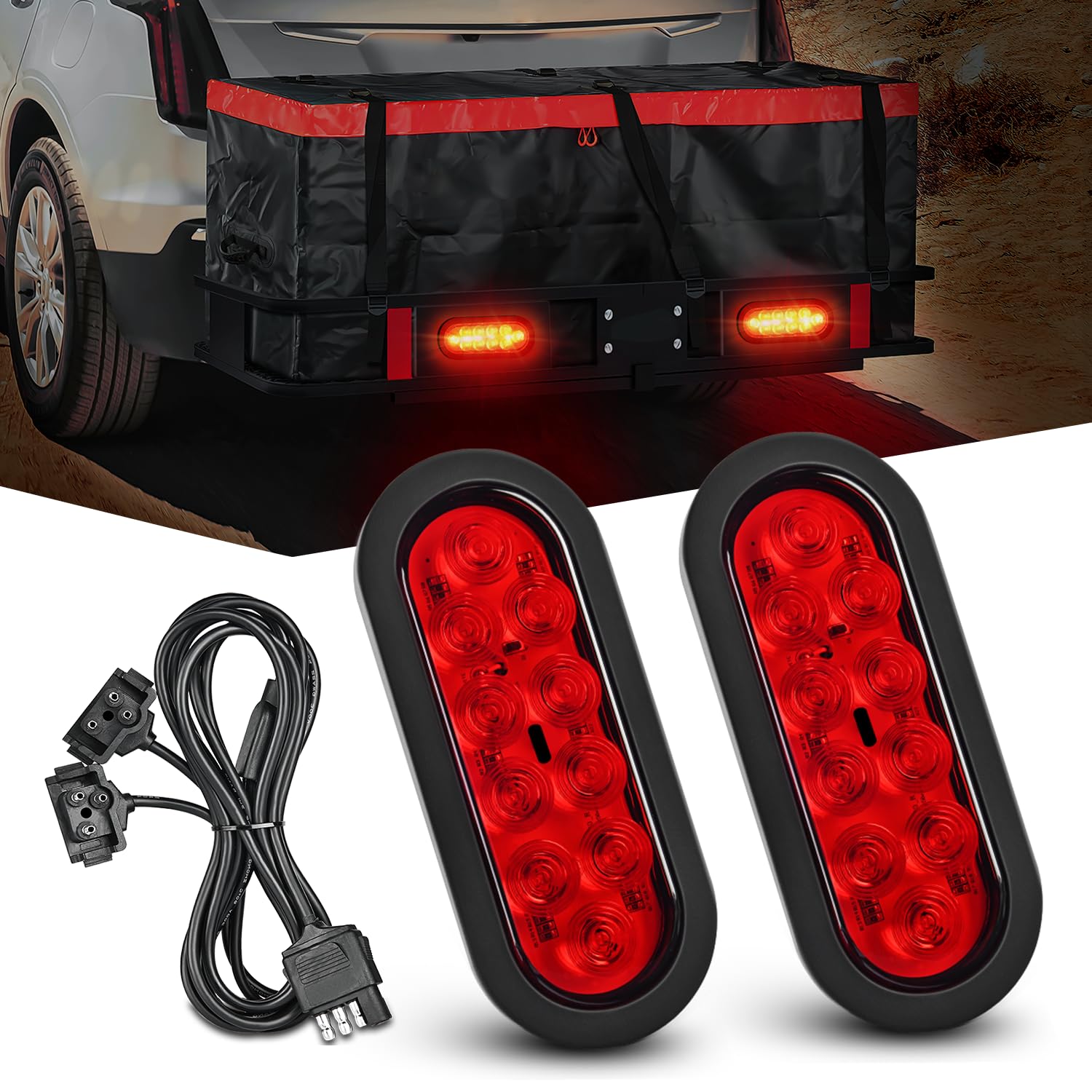 Nilight 6 Inch Oval Red White LED Trailer Tail Light 6PCS Waterproof Stop Brake Turn Reverse Back Up Surface Mount Trailers Lights For Truck RV Boat Bus Lorry Van Caravan, Lighting - View #11