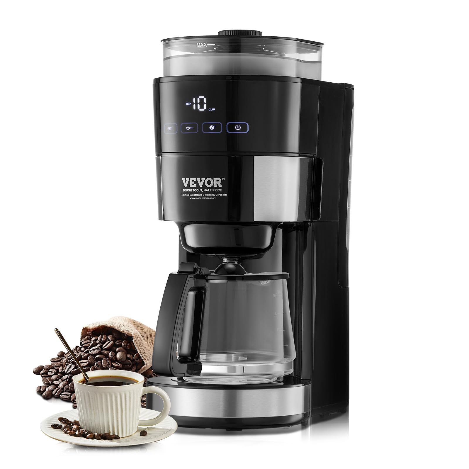 VEVOR - Brandclub - VEVOR Coffee Maker with Grinder, 8 Cup