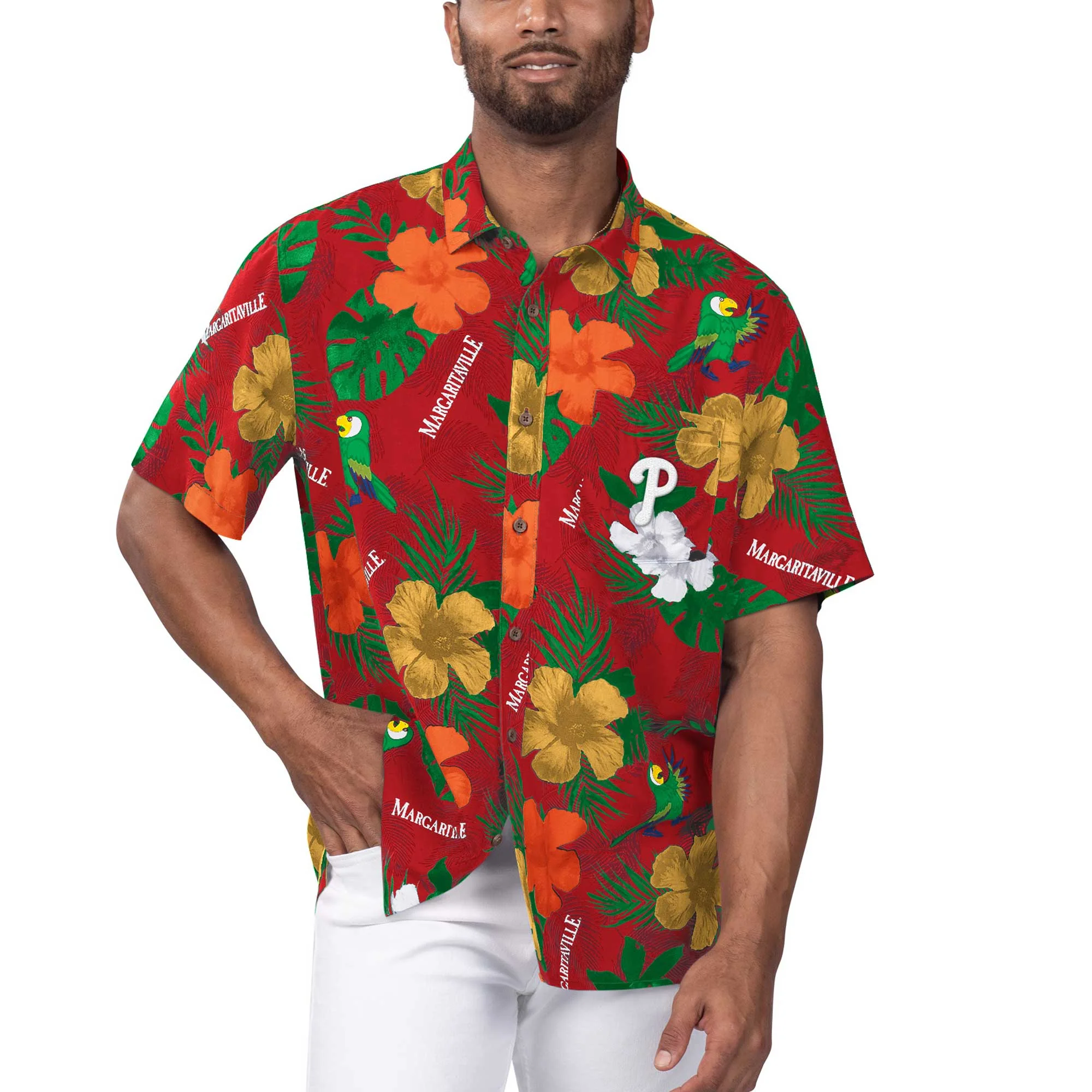 Margaritaville Men's Island Reserve Long Sleeve Linen Shirt - Tropical Vibes 'Fins Up' Button-Up For Casual Wear
