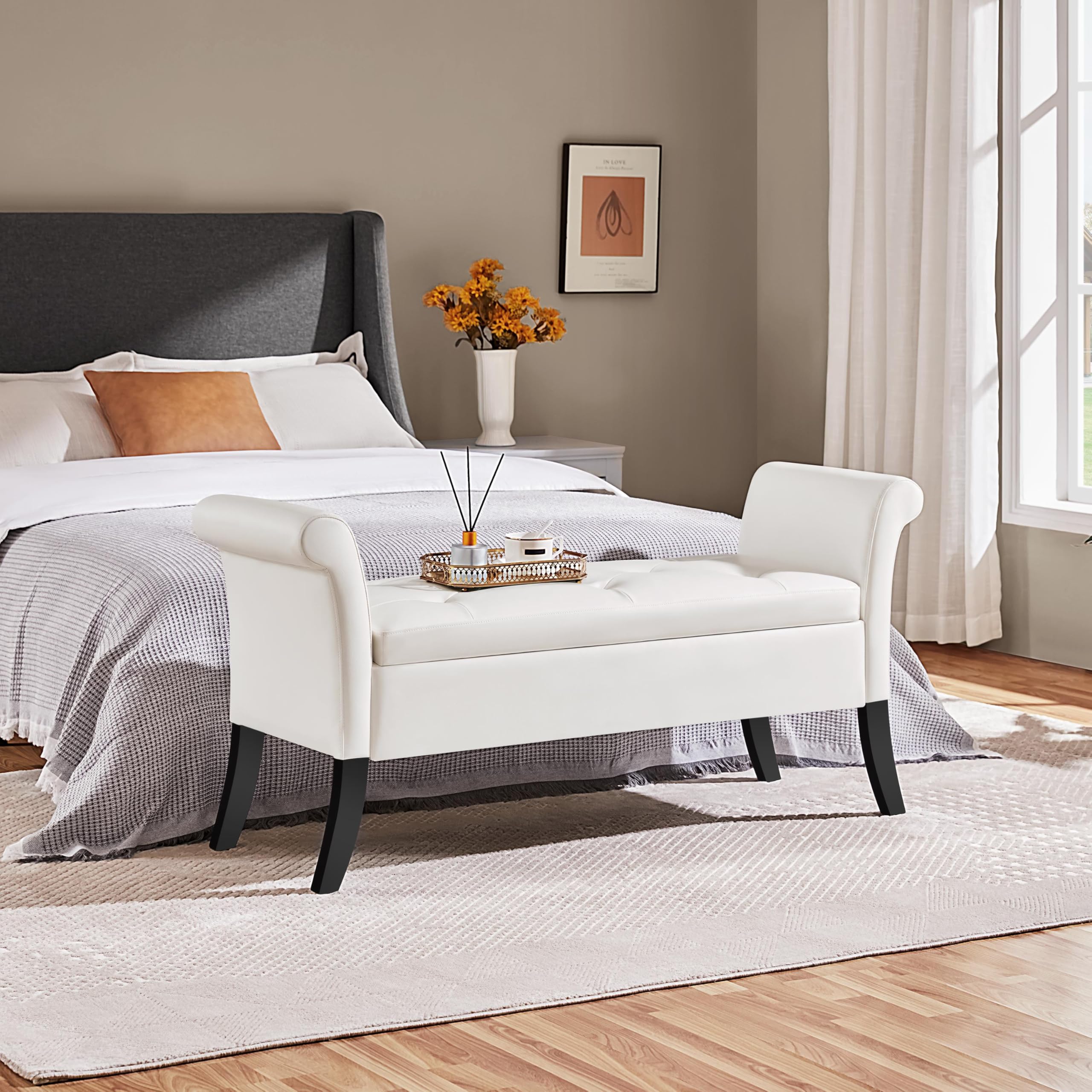 Rolled Arm 72 Inch Upholstered Storage Bench Upholstered Bed Bench