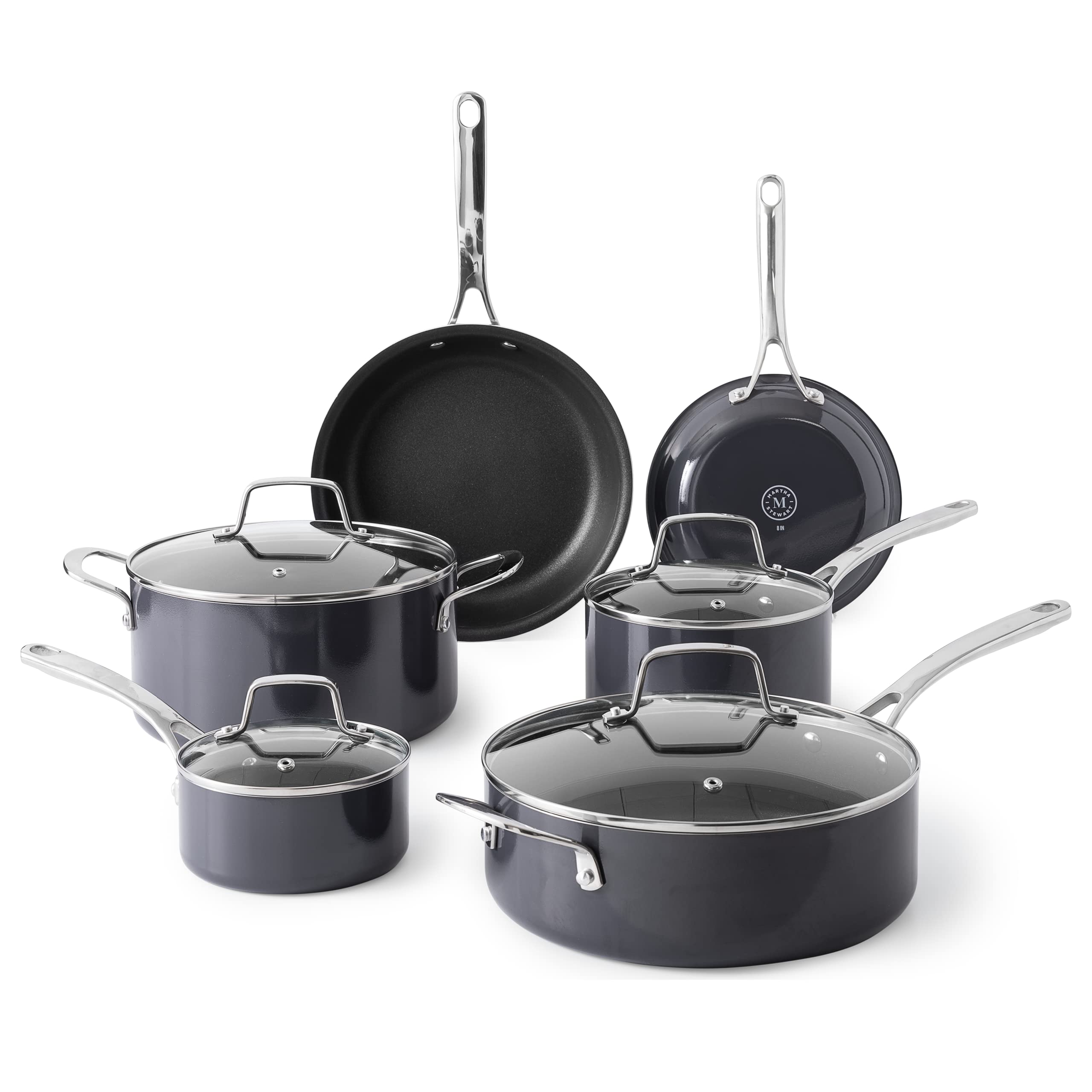 Martha Stewart - Brandclub - MARTHA STEWART 14 Piece Non-Stick Cookware  Combo Set - Black w/Gold Handles, image size:2560x2560