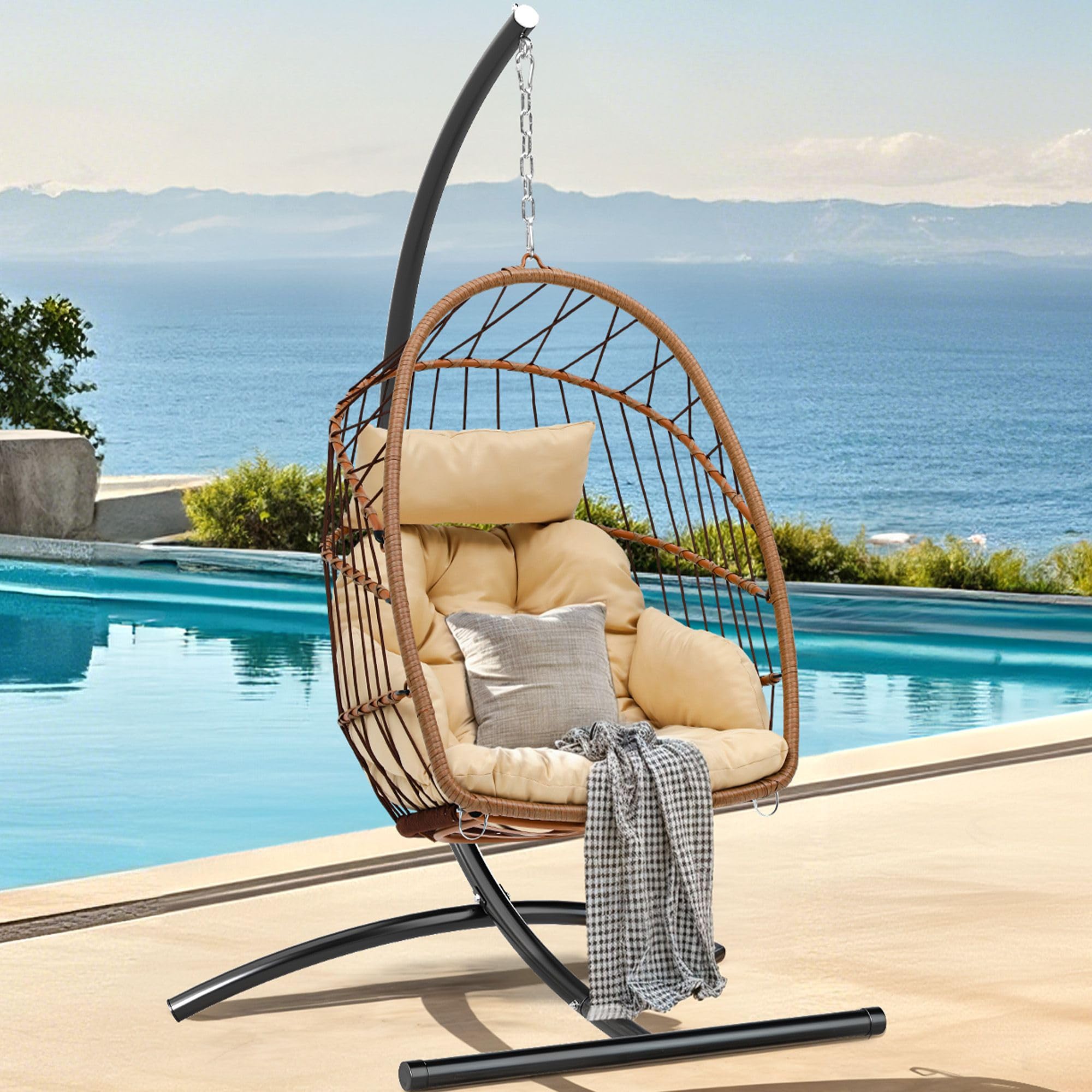 Outdoor Hanging Egg Chair With Stand Black Swing Egg Chair Hanging
