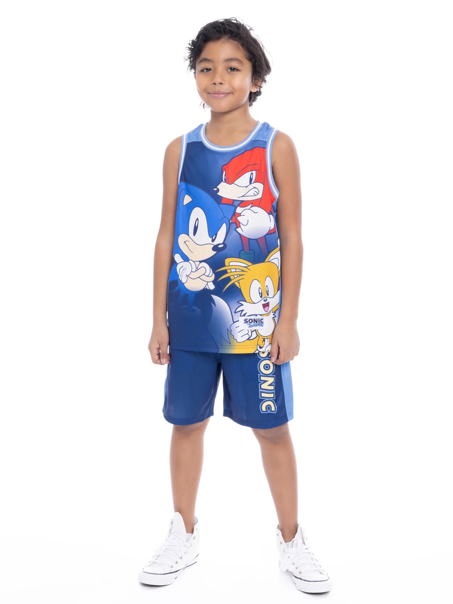 Ensemble Basket Sonic Knuckles - Haut Sans Manches + Short Rouge - Pour Enfants Unisexe - 100% Polyester - 3