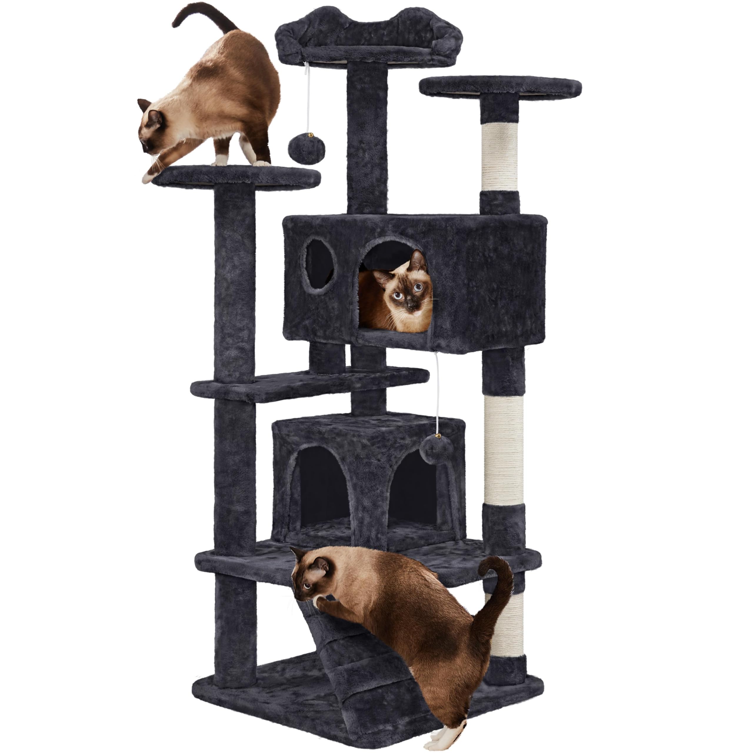 54 Inch Multi-Level Cat Tree Tower With Condos, Scratching Posts, Toys & Platform - Large Cat Furniture For Indoor Cats - View #3