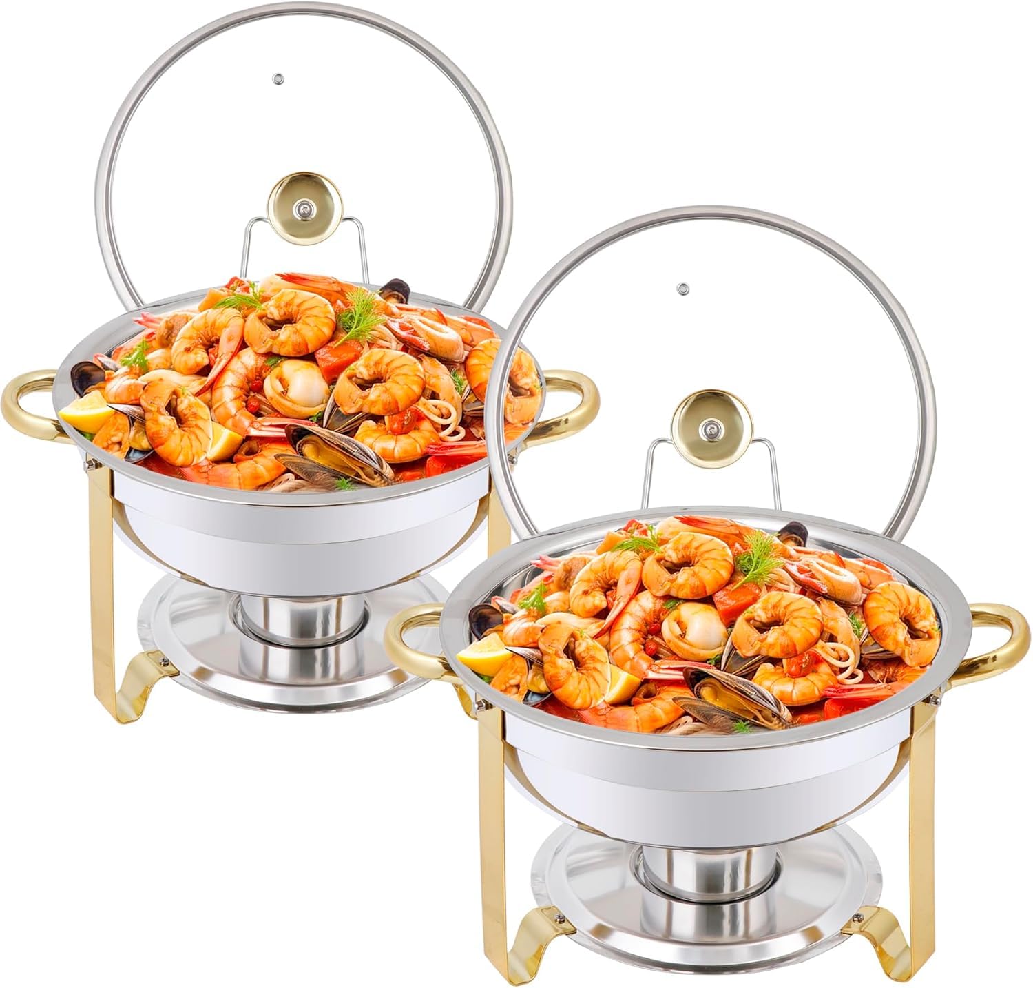 4-teiliges Chafing Dish Buffet Set | Edelstahl Warmhaltepfannen | Gold & Silber