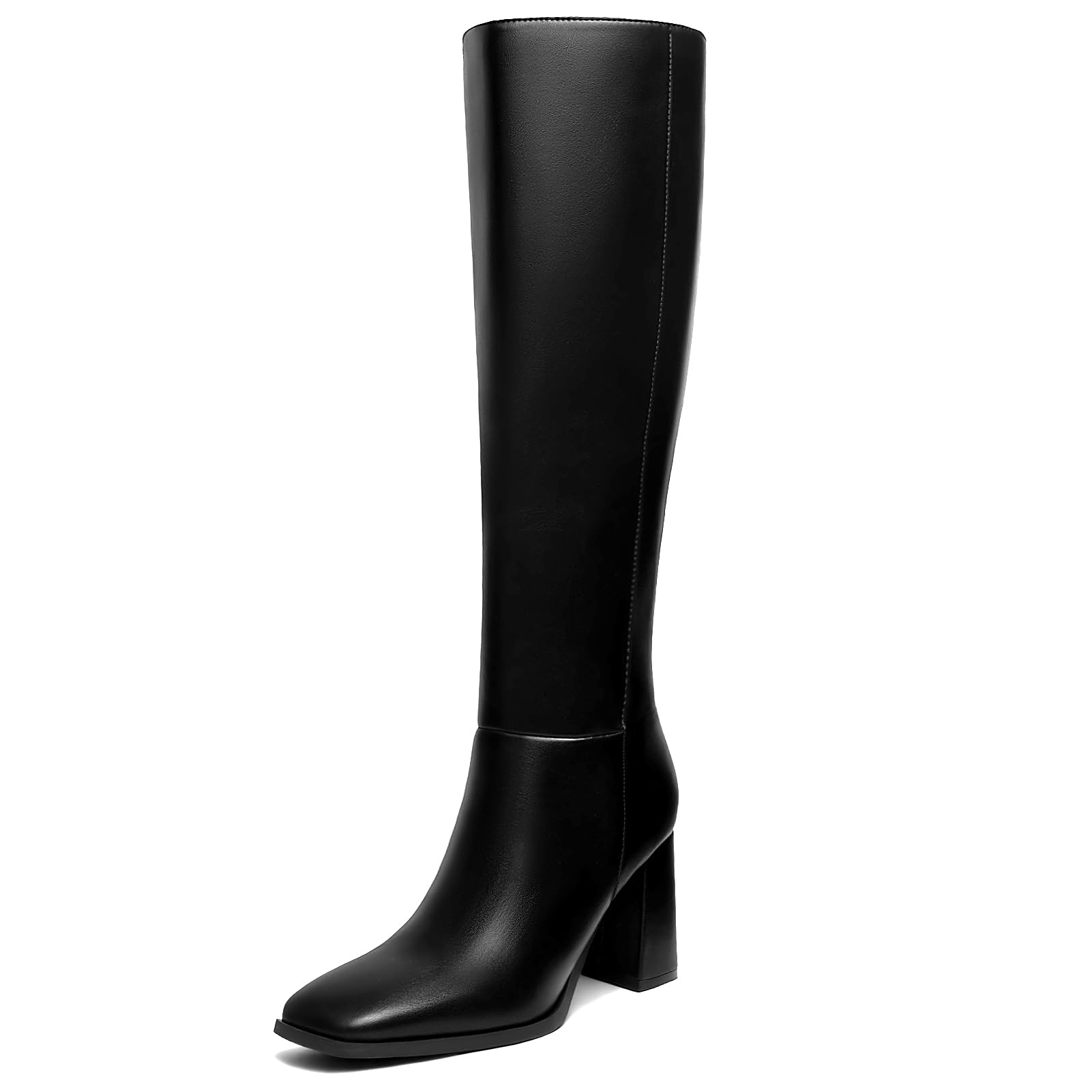 Womens Knee High Flat Low Chunky Heel Wide Fit Biker Riding Leather Style Boots | EBay
