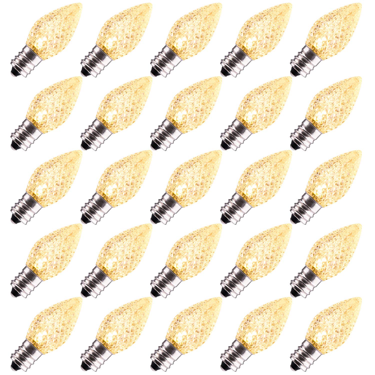 thumbnail image 2 of UKLL-25 Pack C7 Halloween Replacement Light Bulbs, Orange Ceramic Christmas Lights For Halloween Outdoor Patio Indoor Xmas String Lights, C7/E12 Candelabra Base, 5 Watt, Orange 2 of 10
