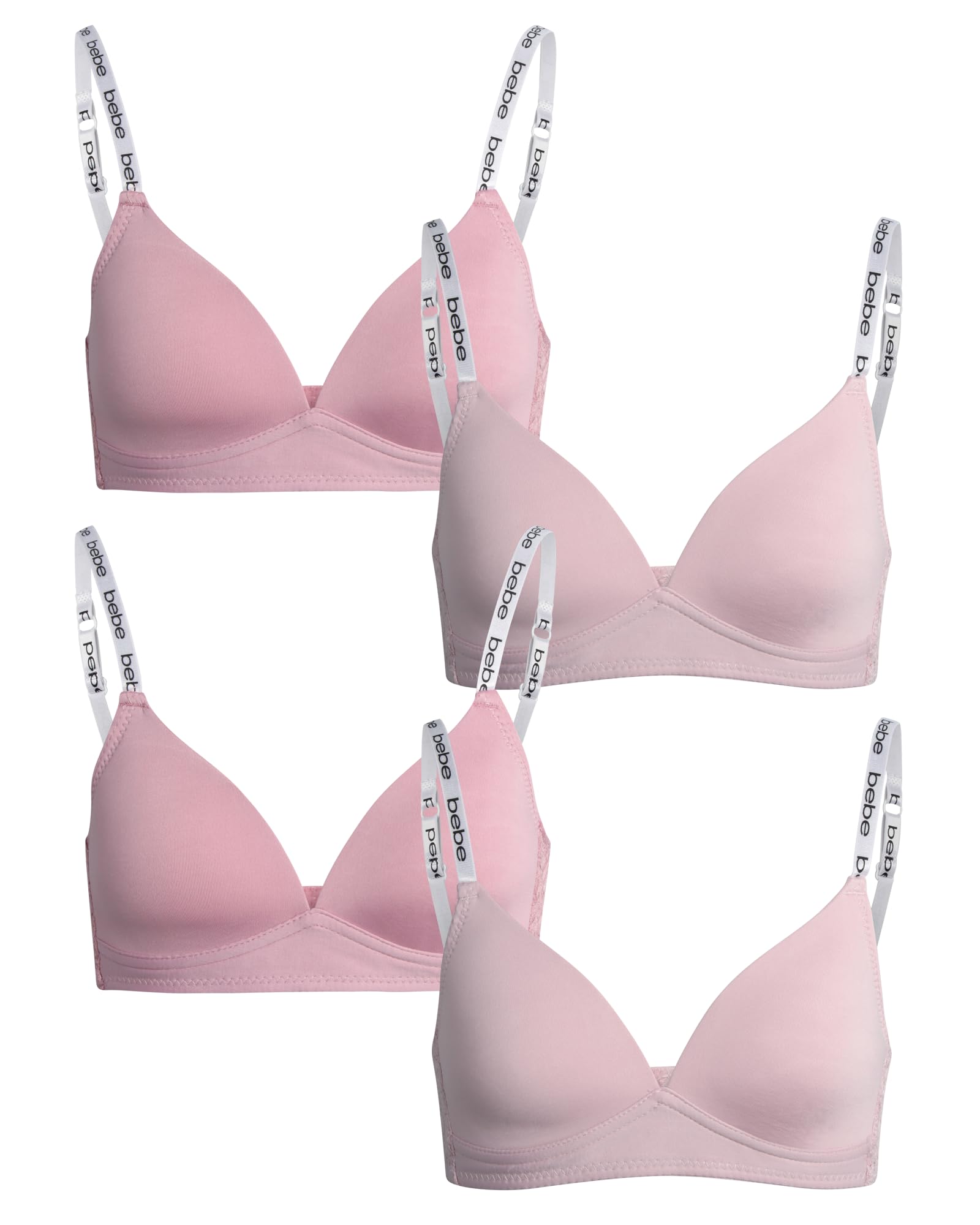 Bebe Girls' Training Bra 4 Pack – Seamless Cami Bralette With Removable Pads, Comfort Fit For Tweens