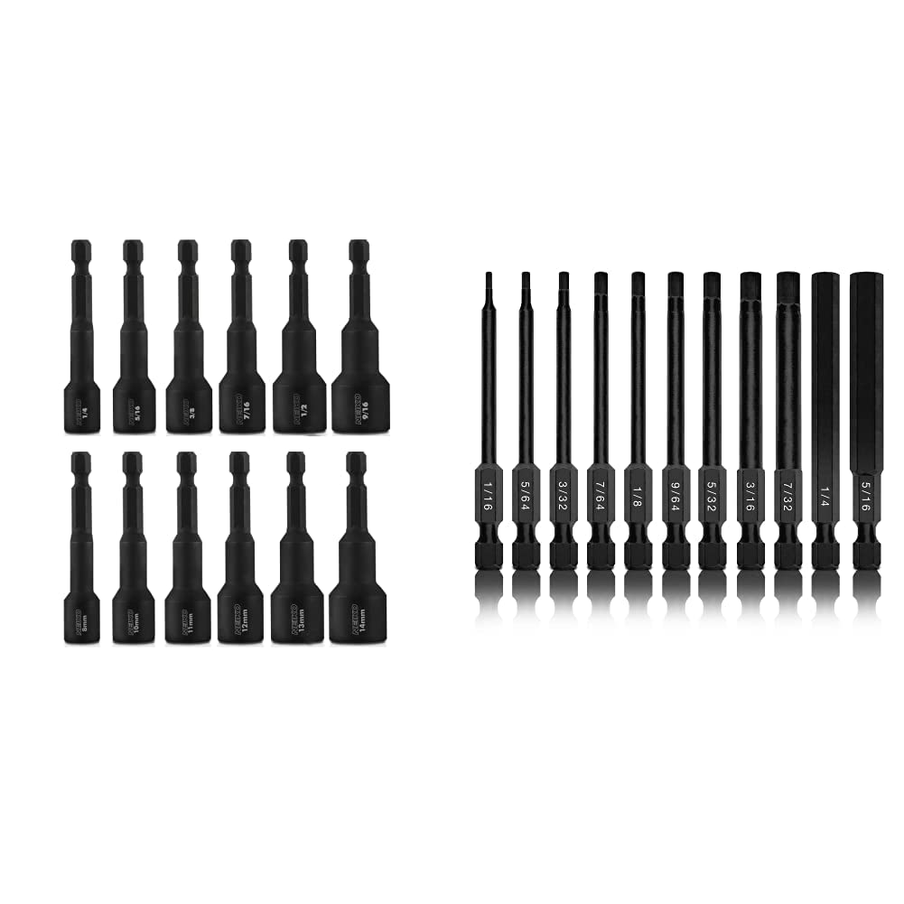 NEIKO 10067A Magnetic Impact Nut Driver And Power Bit Tool Set 8 Pieces, SAE 6 Inches Shank Nut Driver Bits Setters Magnetic Tip