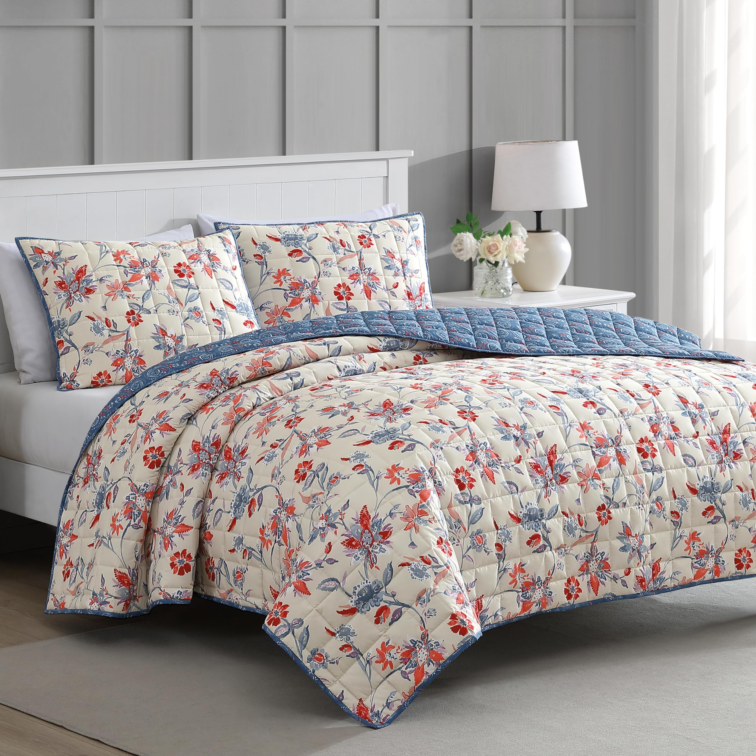Martha Stewart - Brandclub - Martha Stewart Monaco Multi Color Queen Quilt  Set - 3 Piece, 100% Cotton, Reversible, Cool, Percale Weave, Soft \u0026 Printed  Lightweight Quilt, Summer Bedding, 1 Quilt, 2 Pillow Shams, image size:2560x2560