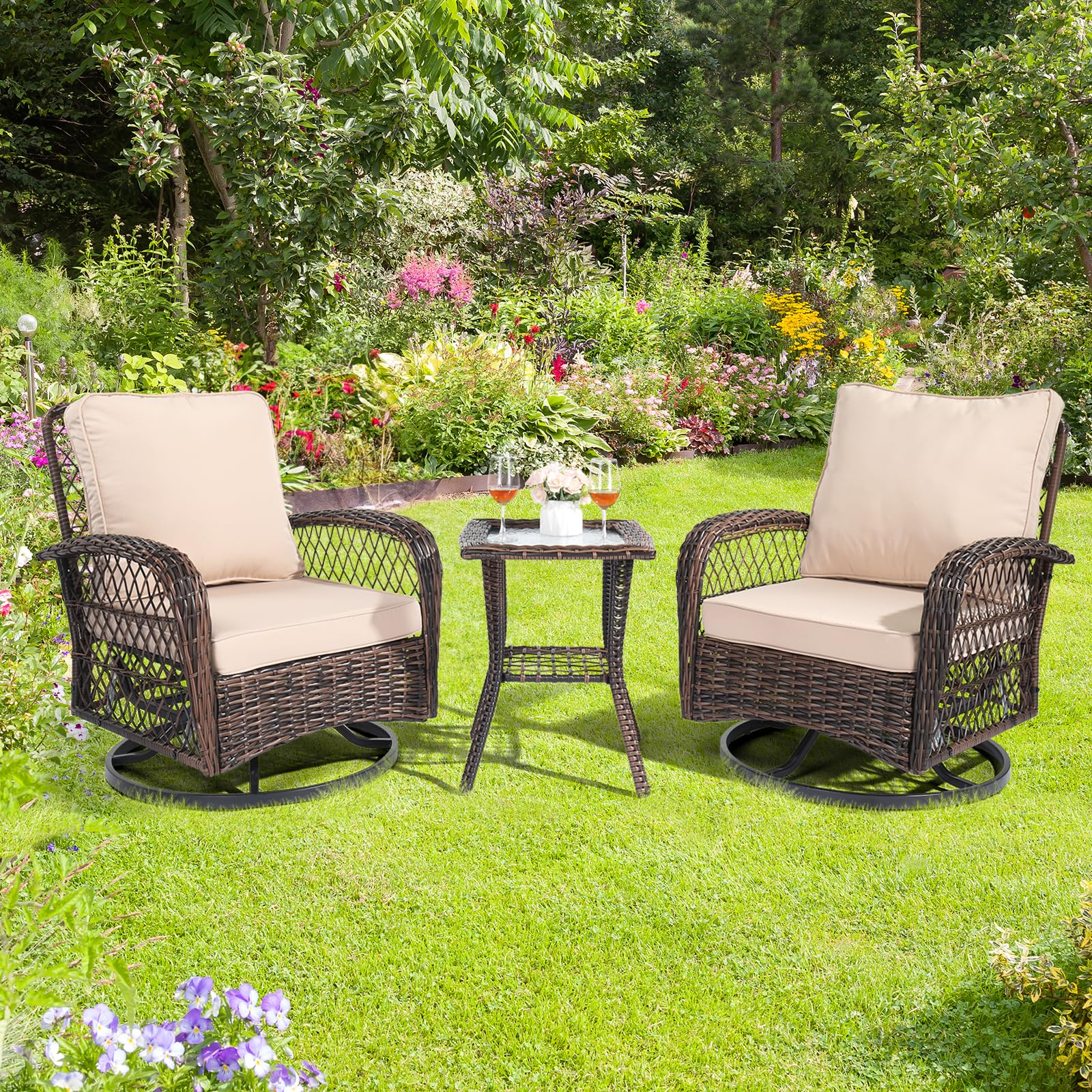 Wicker Furniture Outdoor Rattan Rocking Chair Set Outdoor Patio