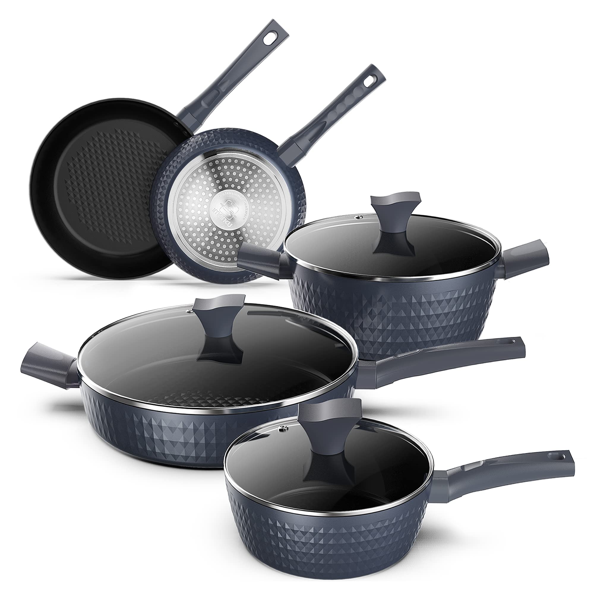 Pots and Pans Set, imarku 16-Piece Cookware Sets Nonstick Granite Coating, Induction Kitchen Cookware Easy to Clean, Cooking Pot Pan Set with Stay-Coo iMarku - Brandclub - Pots and Pans Set Nonstick, imarku 16-Piece