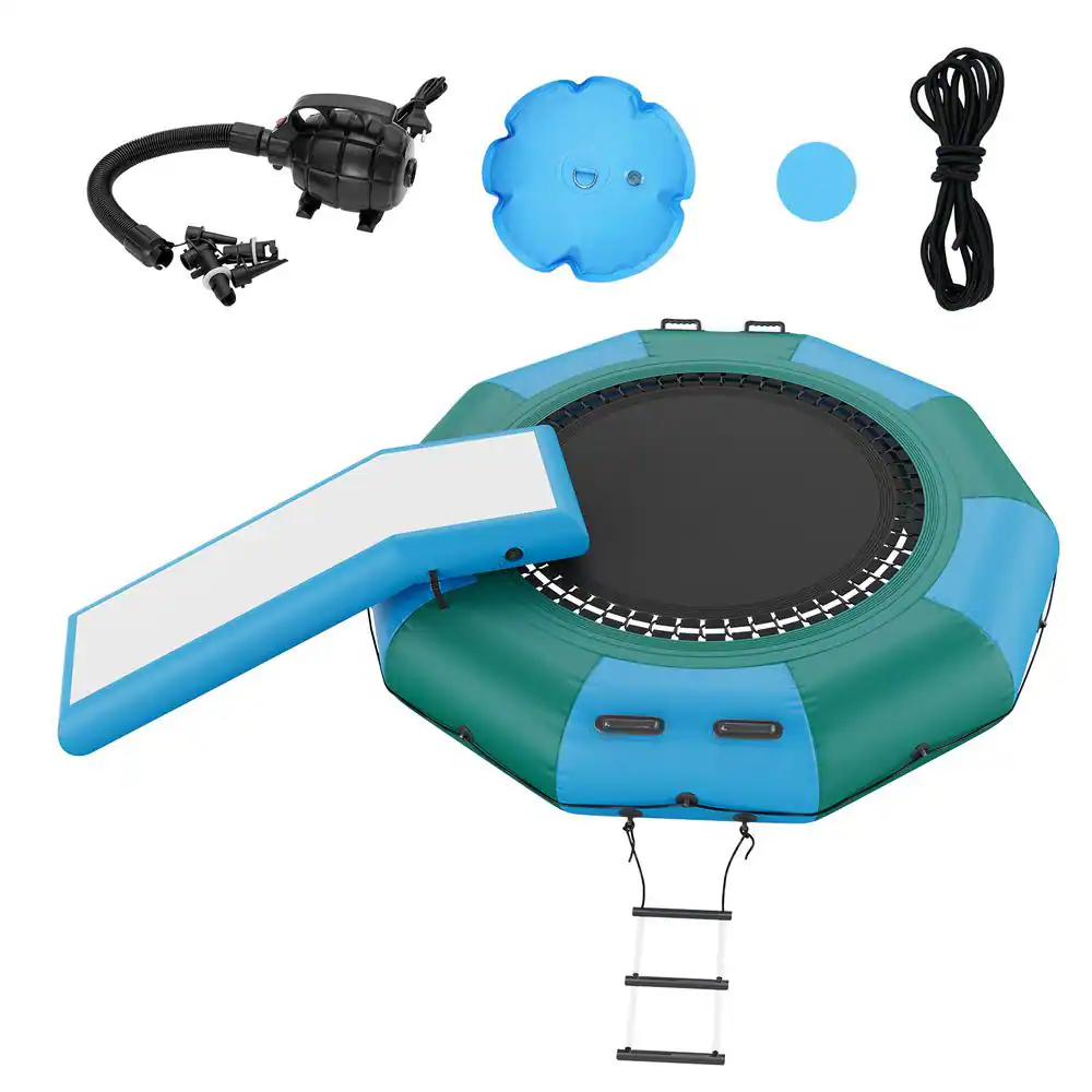 6.5FT Inflatable Water Trampoline For Lake Or Pool - Heavy-Duty PVC, 660 Lbs Capacity, Includes Rope Ladder & Pump