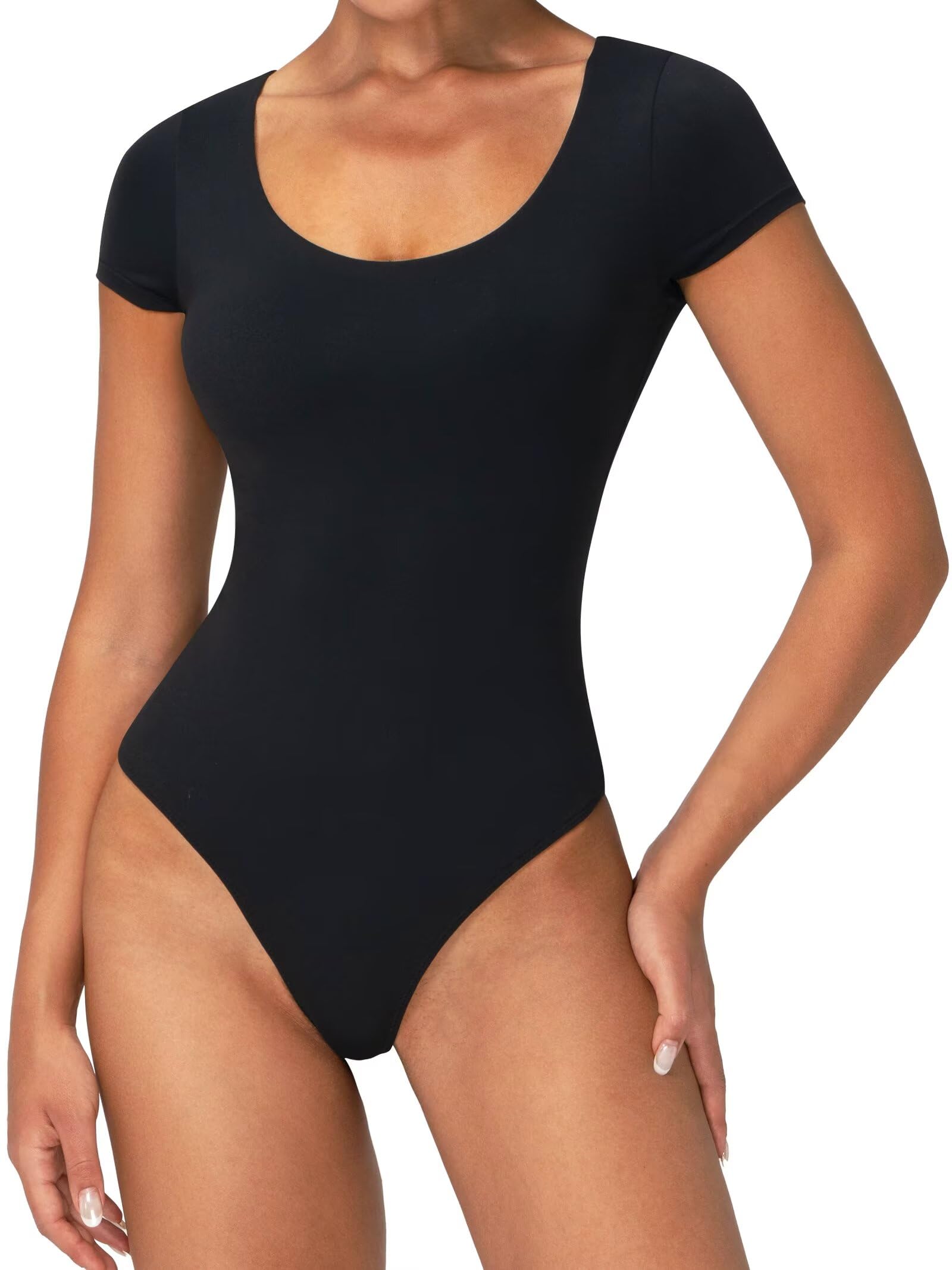 MLYENX 5-Pack Women's Stretchy Bodysuit Tops - Short Sleeve Round Neck Basic T-Shirt Style With Snap Closure-380453