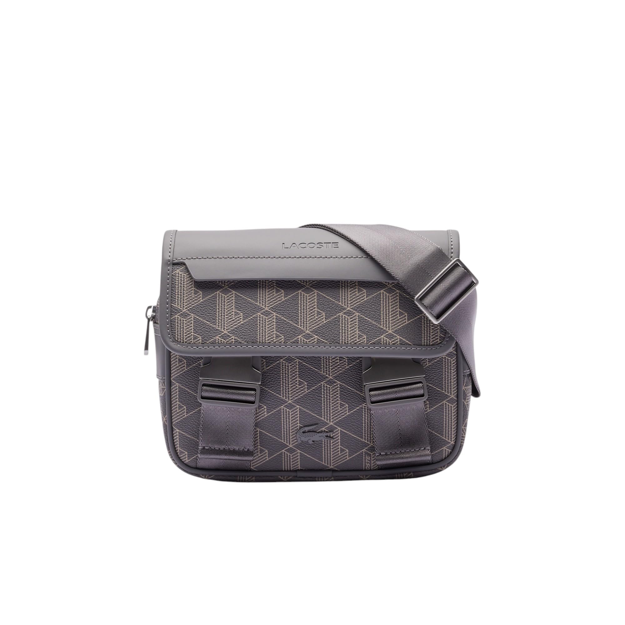 【LACOSTE】NOMOGRAMME Flap Messenger Bag_NU4838M (GREY BLUE) Nomogramme Leather Flap Close Satchel - Men's Vertical Bags