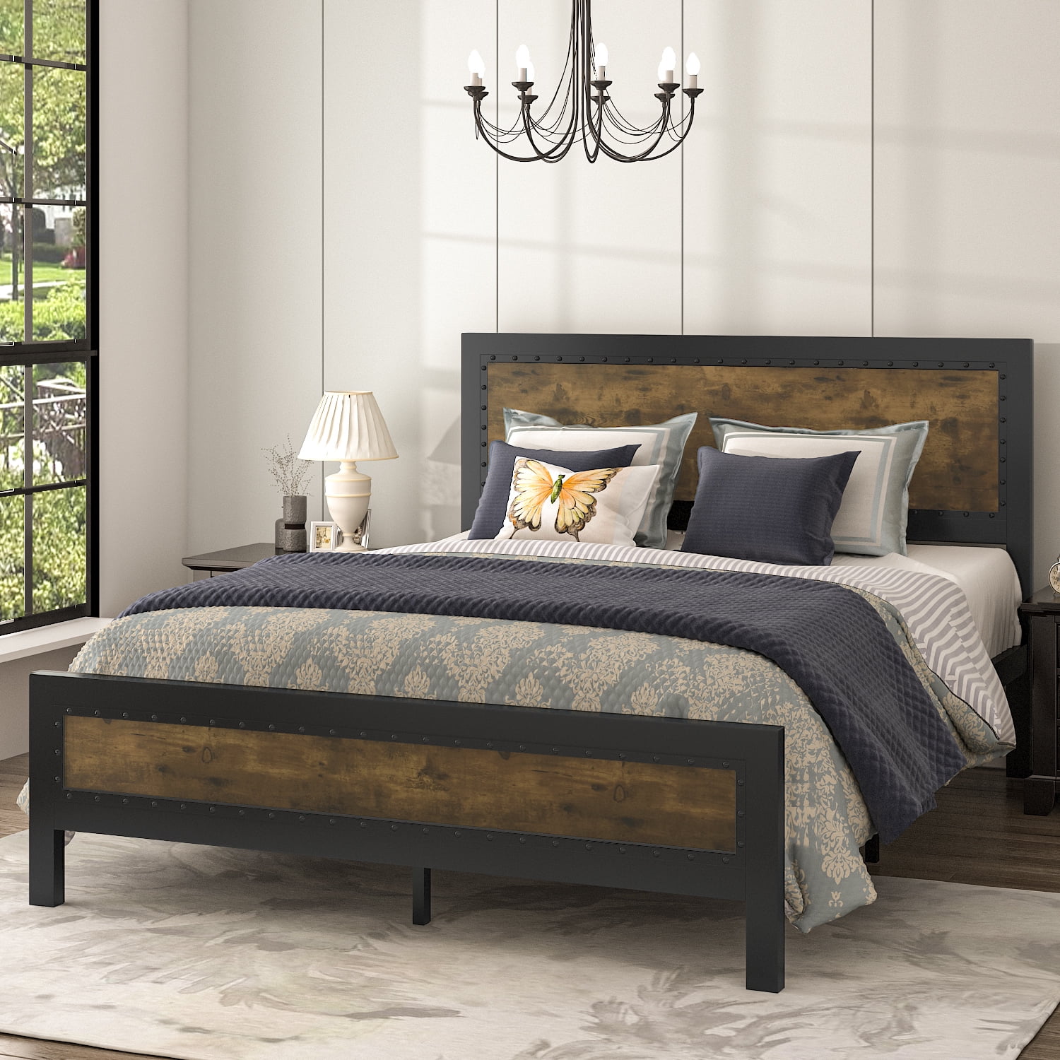 Velets Oliver Tufted Platform Bed With Storage - Queen Size Velvet Bed Frame With Wingback Headboard