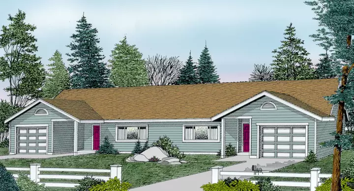 Ranch house plans 1-108 - front exterior, 2,042 sq ft, 4 bed, 2 bath house plans | Monster House Plans