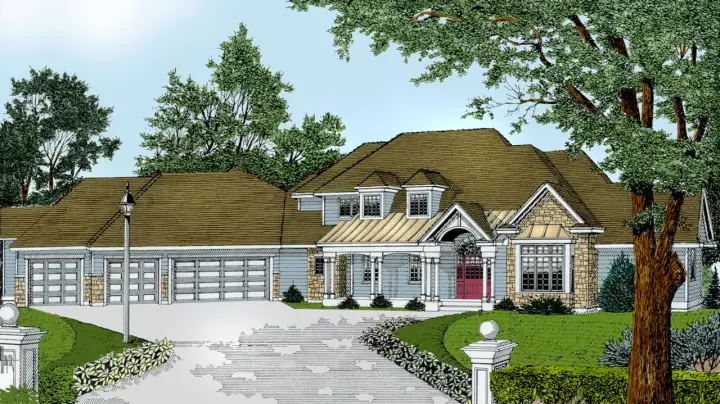 French Country house plans 1-114 - front exterior, 4,217 sq ft, 4 bed, 3 bath house plans | Monster House Plans