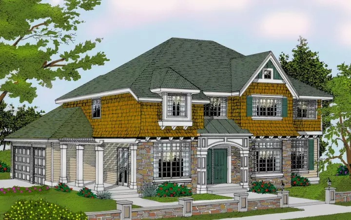 Shingle house plans 1-118 - front exterior, 3,369 sq ft, 4 bed, 3 bath house plans | Monster House Plans