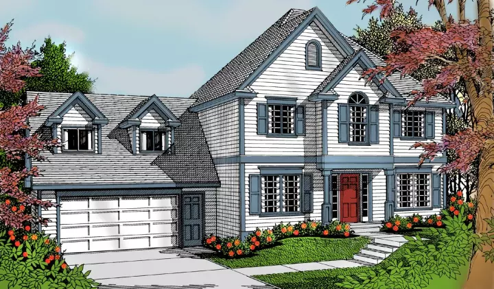 Colonial house plans 1-132 - front exterior, 1,857 sq ft, 3 bed, 2 bath house plans | Monster House Plans