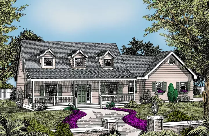 Farmhouse house plans 1-138 - front exterior, 1,830 sq ft, 3 bed, 2 bath house plans | Monster House Plans
