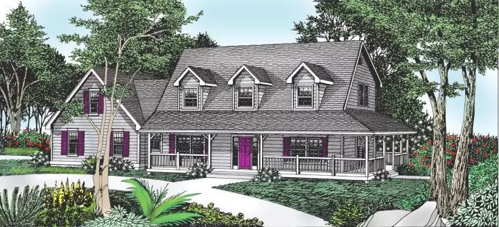 Farmhouse house plans 1-141 - front exterior, 2,487 sq ft, 4 bed, 2 bath house plans | Monster House Plans