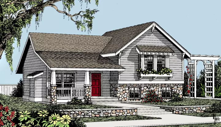 Craftsman house plans 1-147 - front exterior, 1,224 sq ft, 3 bed, 2 bath house plans | Monster House Plans