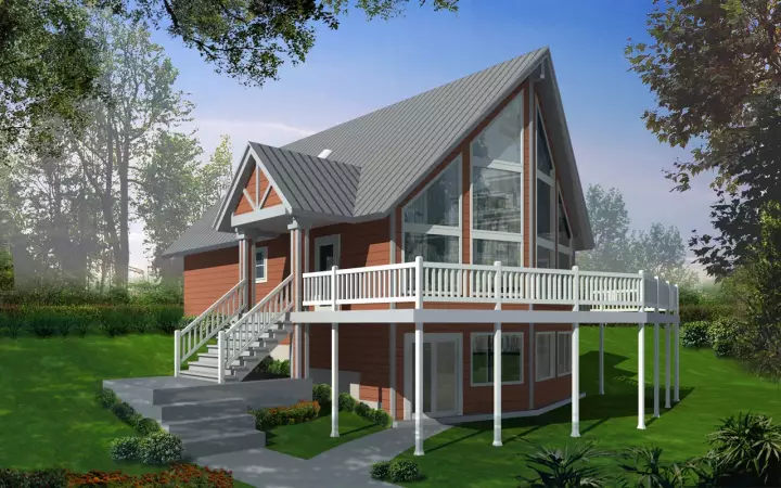 Contemporary house plans 1-174 - front exterior, 1,557 sq ft, 3 bed, 2 bath house plans | Monster House Plans