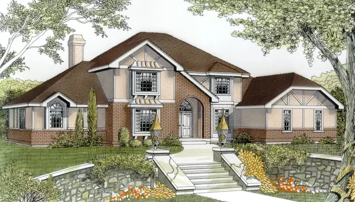 Tudor house plans 1-186 - front exterior, 3,419 sq ft, 5 bed, 3 bath house plans | Monster House Plans