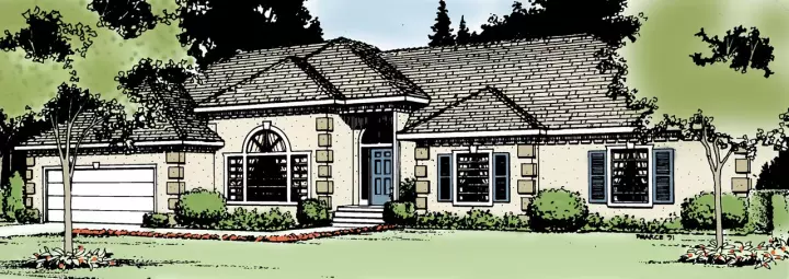Mediterranean house plans 1-205 - front exterior, 2,070 sq ft, 3 bed, 2 bath house plans | Monster House Plans