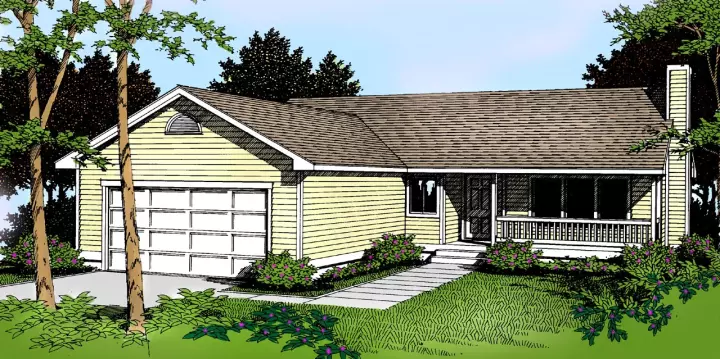Country house plans 1-215 - front exterior, 1,256 sq ft, 3 bed, 2 bath house plans | Monster House Plans