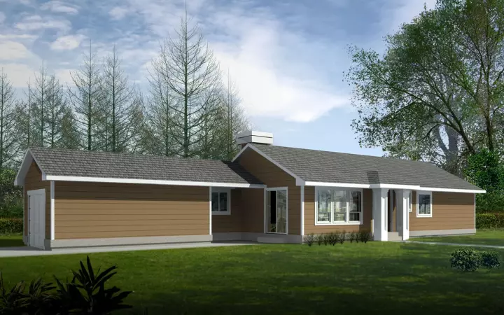 Ranch house plans 1-225 - front exterior, 1,193 sq ft, 3 bed, 2 bath house plans | Monster House Plans