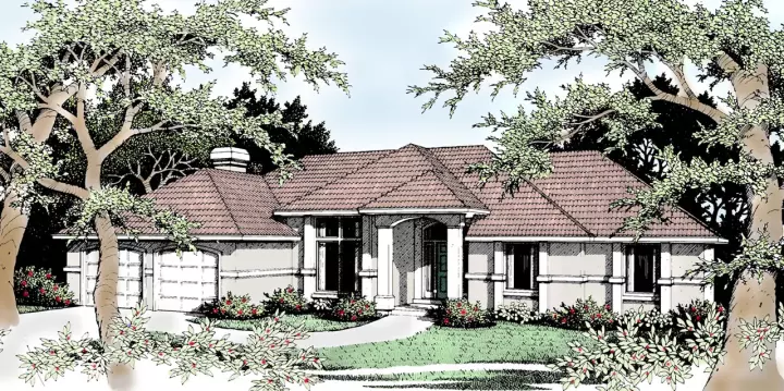 Mediterranean house plans 1-229 - front exterior, 1,941 sq ft, 3 bed, 2 bath house plans | Monster House Plans