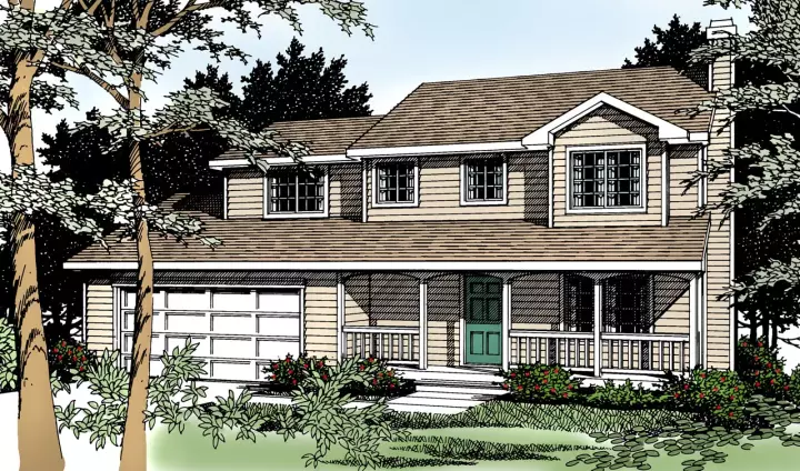Country house plans 1-238 - front exterior, 1,632 sq ft, 4 bed, 2 bath house plans | Monster House Plans