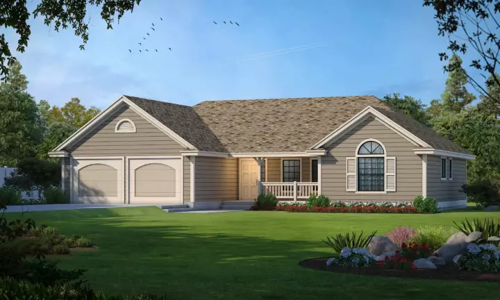Ranch house plans 1-243 - front exterior, 1,288 sq ft, 2 bed, 2 bath house plans | Monster House Plans