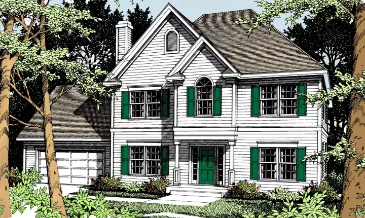 Colonial house plans 1-249 - front exterior, 2,106 sq ft, 3 bed, 2 bath house plans | Monster House Plans