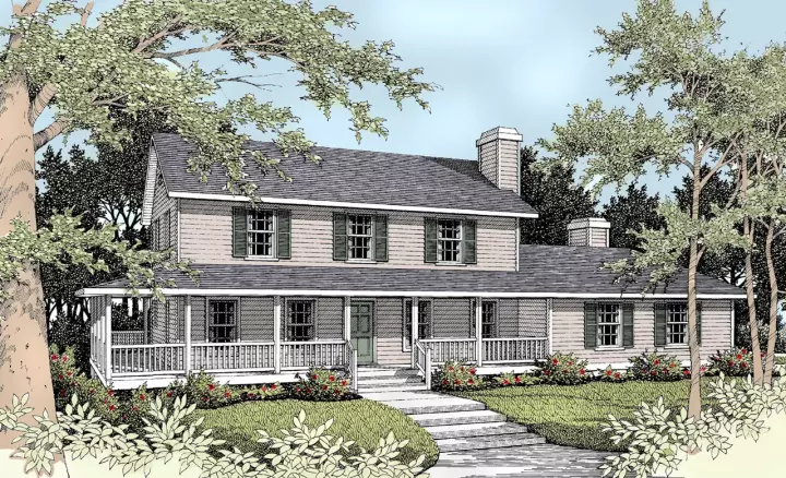 Farmhouse house plans 1-250 - front exterior, 2,561 sq ft, 5 bed, 3 bath house plans | Monster House Plans