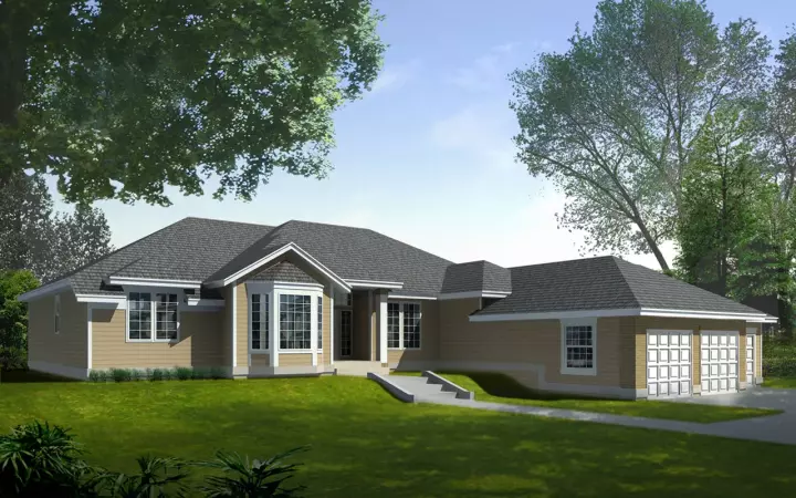 Ranch house plans 1-255 - front exterior, 2,327 sq ft, 3 bed, 2 bath house plans | Monster House Plans