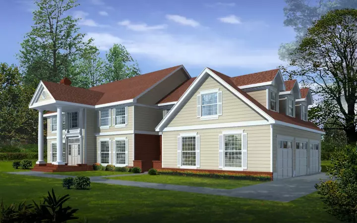 Early American house plans 1-300 - front exterior, 4,260 sq ft, 5 bed, 3 bath house plans | Monster House Plans