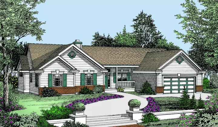 Ranch house plans 1-309 - front exterior, 1,588 sq ft, 3 bed, 2 bath house plans | Monster House Plans