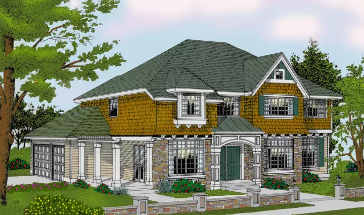 Shingle house plans 1-323 - front exterior, 3,433 sq ft, 4 bed, 3 bath house plans | Monster House Plans