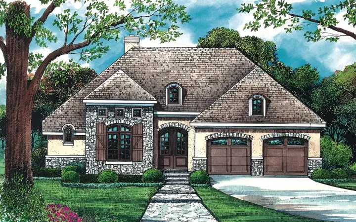 European house plans 10-1272 - front exterior, 1,351 sq ft, 2 bed, 2 bath house plans | Monster House Plans