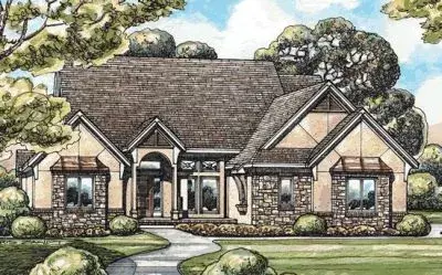 French Country house plans 10-1453 - front exterior, 2,390 sq ft, 2 bed, 2 bath house plans | Monster House Plans