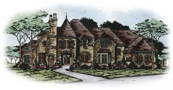 European house plans 10-1811 - front exterior, 4,683 sq ft, 4 bed, 4 bath house plans | Monster House Plans
